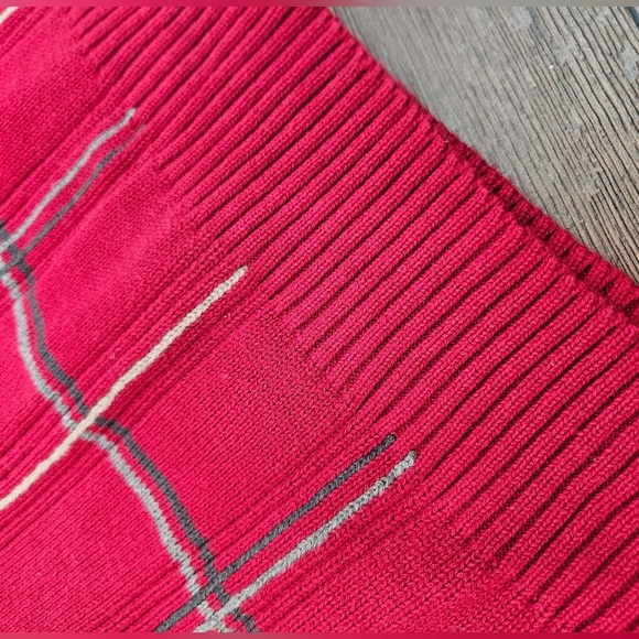 Oscar De La Renta Mens Red Windowpane Knitted Long Sleeve Sweater Sz M - Picture 8 of 13